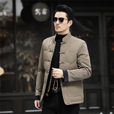 中年唐装90绒羽绒服男复古盘扣风羽绒服外套中式爸爸男装，男装羽绒服，钱塘723