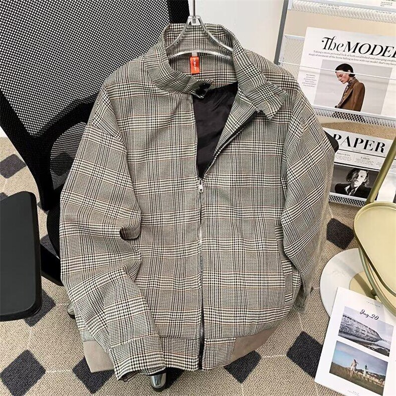 千鸟格外套男长袖韩版潮流宽松百搭2025夏季ins外套W6554-P69,男装夹克,星座412-3