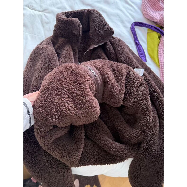 高品纯色厚实拉链茄克长绒保暖显瘦立领摇粒绒外套男女A1194-P40,男装棉衣,星座1505