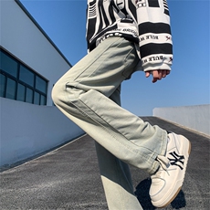 美式vibe风黄泥染直筒牛仔裤男女高街水洗微喇叭长裤潮BN8158-P45，男装牛仔裤，星座1008-1