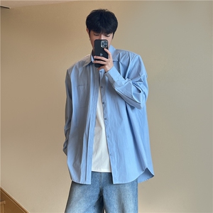 A450-AJ127-P75 控119 早秋男女同款垫肩长袖衬衫纯色图片