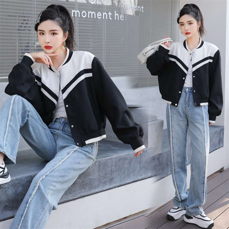 撞色拼接短款外套春装女2025年新款韩版冷淡系高级感休闲夹克上衣,女装短外套,天丽