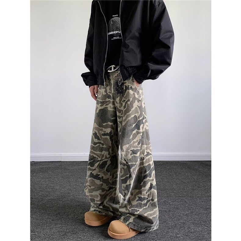 欧美街头迷彩休闲裤男女高街百搭阔腿工装牛仔长裤子K5955-P59，男装休闲裤，星座412-3