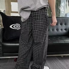 慵懒设计感格子阔腿裤男秋冬2025新款加绒加厚垂感休闲保暖毛呢裤，男装棉衣，星座506A