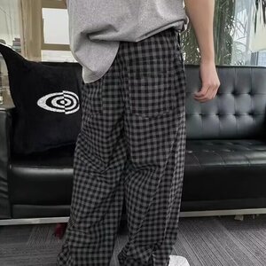慵懒设计感格子阔腿裤男秋冬2025新款加绒加厚垂感休闲保暖毛呢裤图片