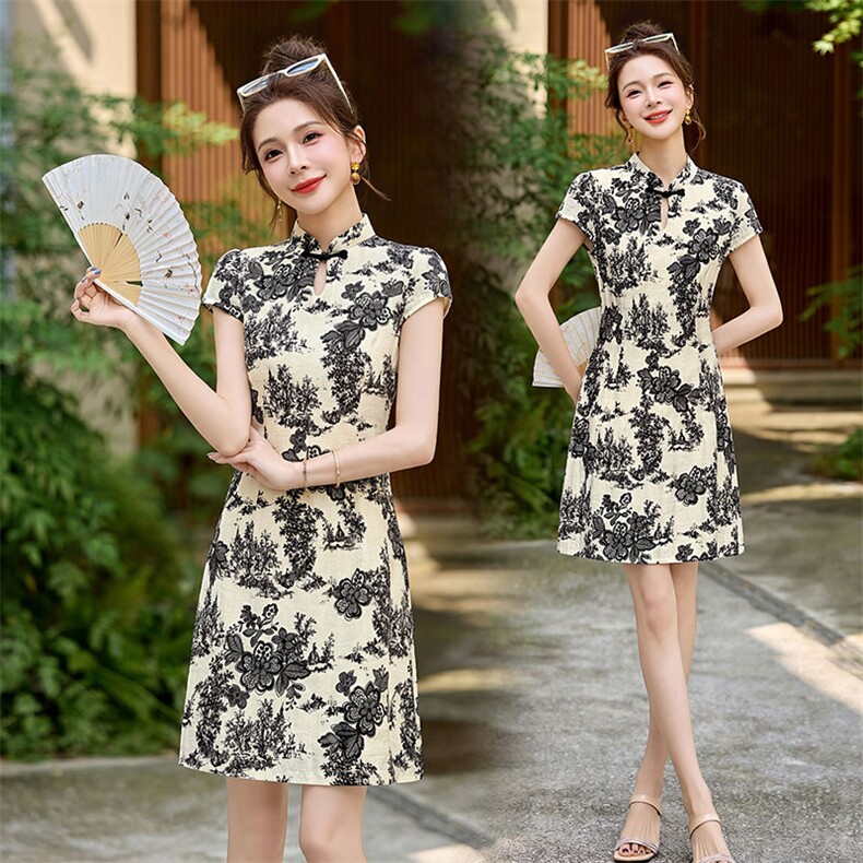 新中式风改良旗袍连衣裙女装2026新款夏季高级感小个子水墨裙子,女装连衣裙,丽影随形