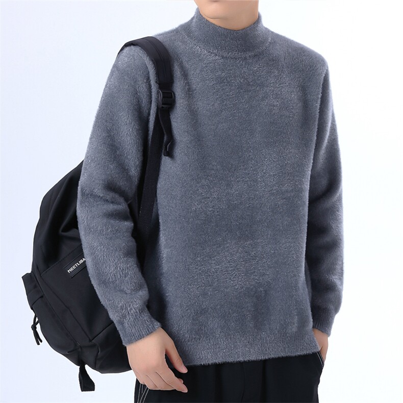 青年男士秋冬水貂绒中领针织纯色毛衣加厚打底M234-P43图片