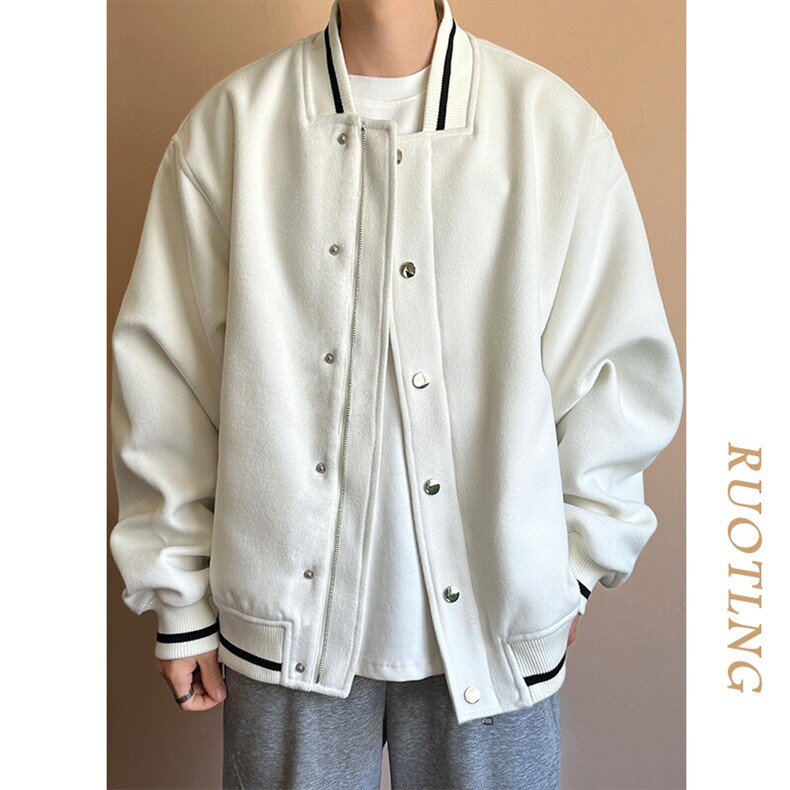现货-春季呢子棒球服潮牌宽松时尚外套休闲呢子夹克-AJ23058-P115图片
