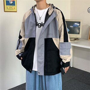 机能风拼接工装外套男士秋季ins潮牌潮流宽松连帽夹克 W1216-P65图片
