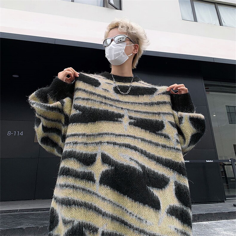 B207-P46秋季美式复古撞色条纹毛衣男潮牌ins慵懒设计感针织衫,男装针织衫/毛衣,星座512-6