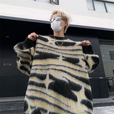 B207-P46秋季美式复古撞色条纹毛衣男潮牌ins慵懒设计感针织衫，男装针织衫/毛衣，星座512-6