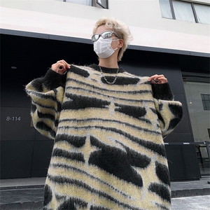 B207-P46 秋季美式复古撞色条纹毛衣男潮牌ins慵懒设计感针织衫图片