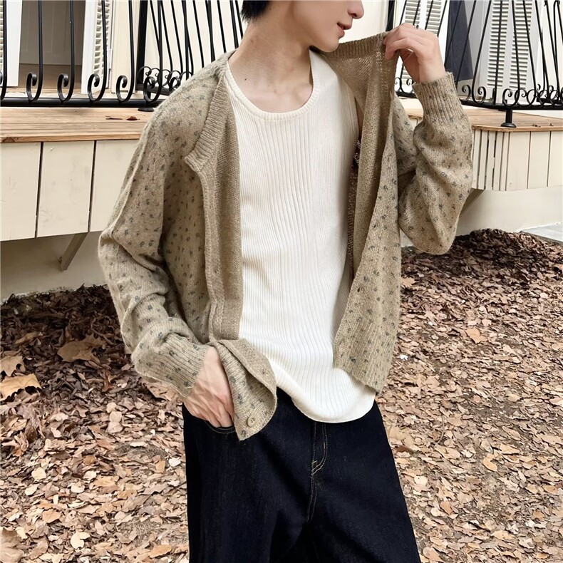 法式复古碎花针织衫男女秋冬韩版宽松毛衣开衫上衣外套ins潮,男装针织衫/毛衣,星座506A