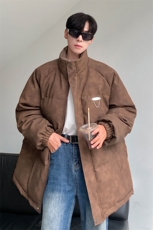 港风PU皮复古做旧金属设计棉衣男MY77102P130控198抖音控228，男装棉衣，星座227-7