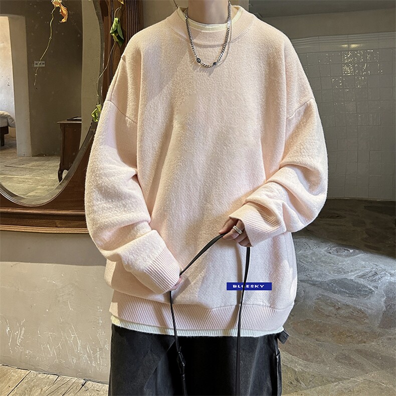 控78假两件毛衣男大码加绒针织衫男毛线衣M80202-P55加绒P70,男装针织衫/毛衣,电商A040