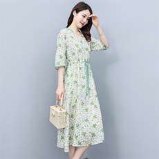 2023夏季新款时尚气质收腰显瘦休闲舒适撞色小碎花连衣裙，女装连衣裙，独衣靓