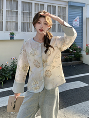 新中式提花刺绣欧根纱防晒外套女2025春夏新款高端洋气设计感开衫，女装短外套，浙宝208A