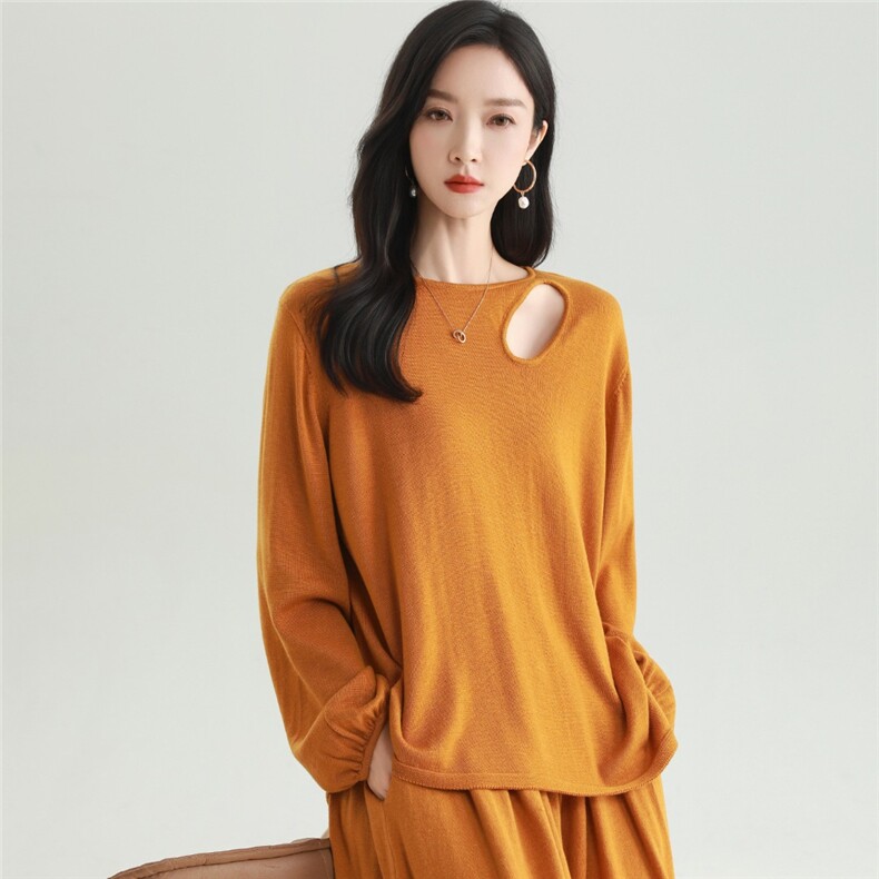 2025秋冬百搭时尚简约圆领长袖针织衫，女装针织衫/毛衣，雅之冉羊绒