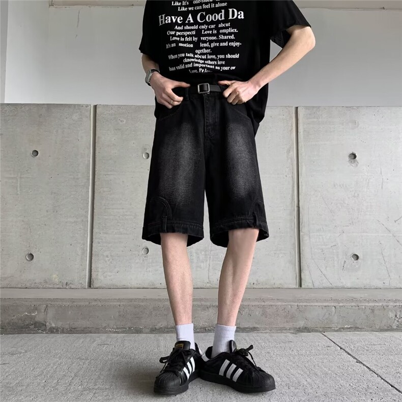 美式倒装牛仔裤男高街vibe宽松直筒短裤潮牌休闲五分裤55077-p45,男装牛仔裤,星座1008
