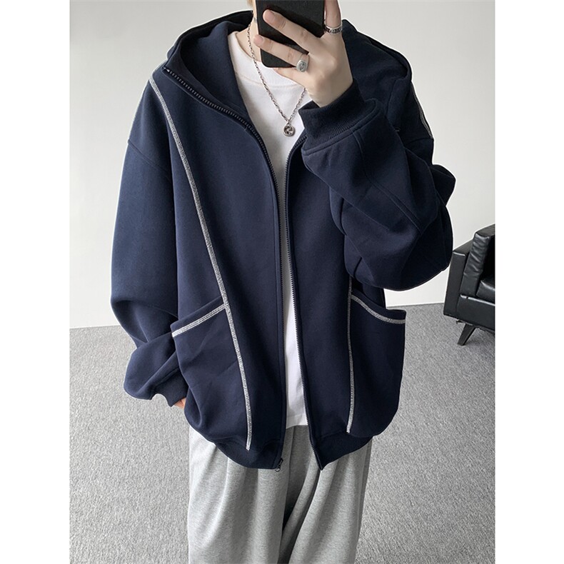 美式重磅立体硬挺卫衣男春秋潮牌设计感连帽开衫廓形外套KS004P68图片