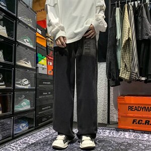 高街ins痞帅炸街阔腿裤男直筒宽松小众嘻哈休闲牛仔裤 K4377-P46图片