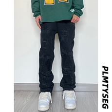B221美式ins高街小众假破洞修身微喇牛仔裤LK22065-P65控88，男装牛仔裤，电商B221