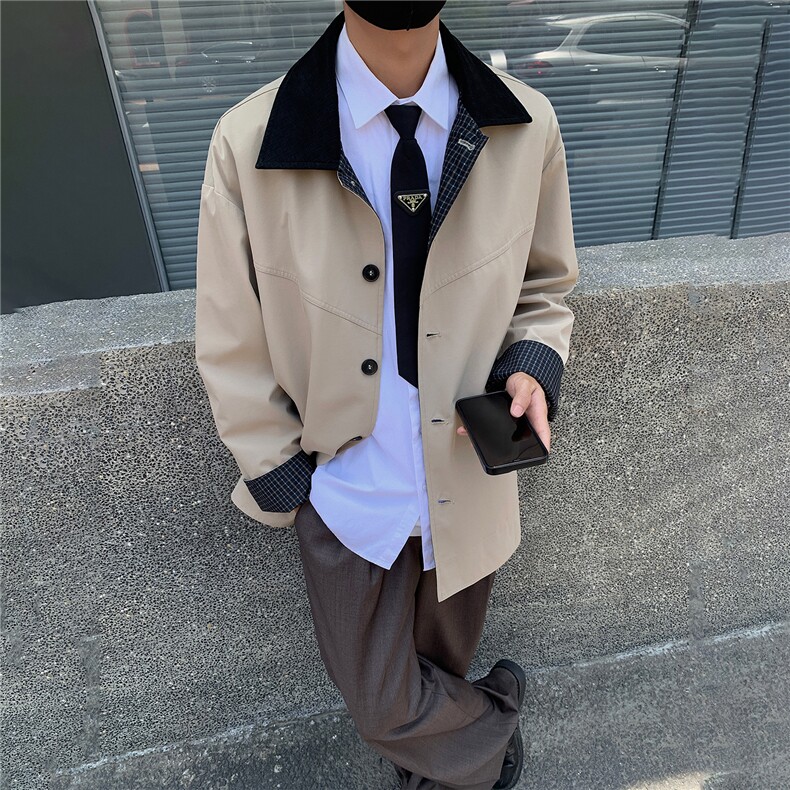 春季新款短款风衣精致韩风拼接大衣外套GS60020,男装风衣,星座1206（原A206）