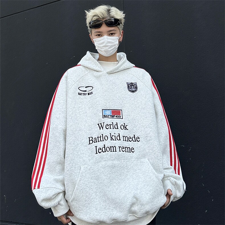 2024新款秋季美式复古徽章织带连帽卫衣青年运动服现货W8356-P48,男装卫衣,星座512-4