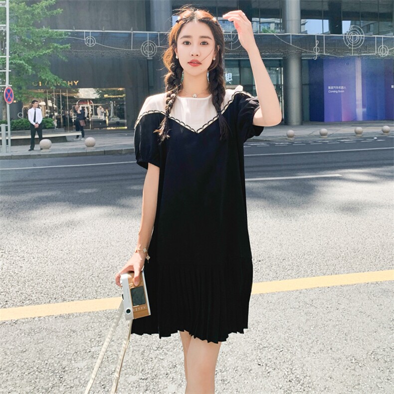 182-8396-P115-K168--法式拼接撞色连衣裙,女装连衣裙,帛香坊