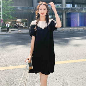 182-8396-P115-K168--法式拼接撞色连衣裙图片