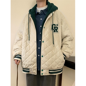 冬款加棉休闲毛巾绣棉服潮假两件连帽外套男士8135-P140 控价178图片