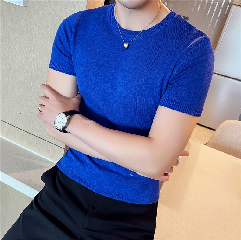 针织衫毛衣男M02/p40春夏短袖修身圆领纯色内搭打底衫线衣男,男装针织衫/毛衣,电商D303
