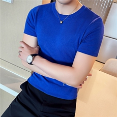 针织衫毛衣男M02/p40春夏短袖修身圆领纯色内搭打底衫线衣男，男装针织衫/毛衣，电商D303