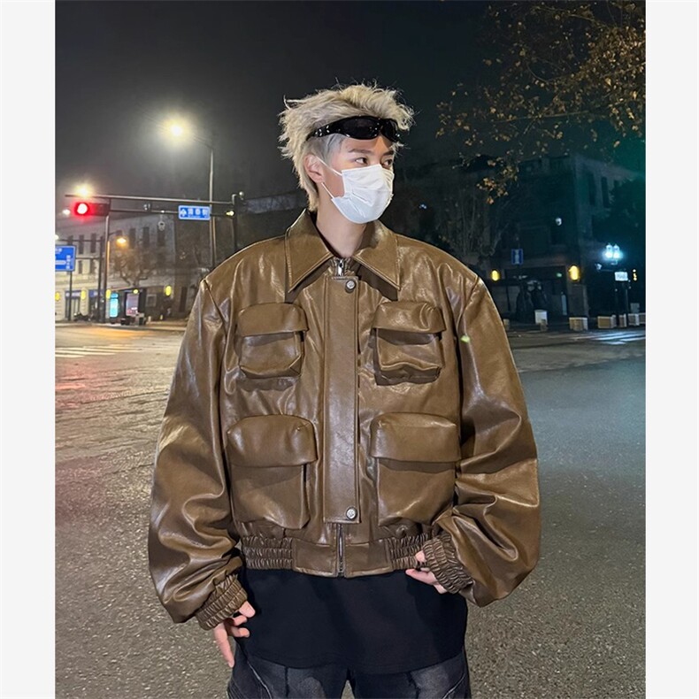 美式复古廓形短款夹克多口袋工装机车服vintage设计Q3362P80,男装夹克,星座1116-2