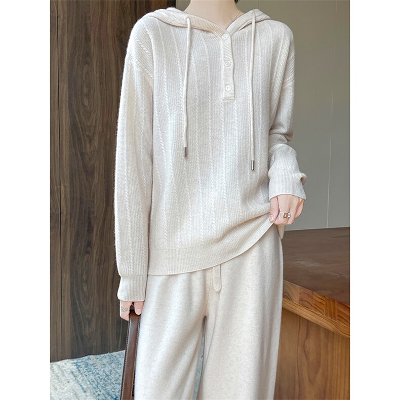 2025年秋季新款百搭小麻花连帽衫，女装羊毛衫，隆格羊绒
