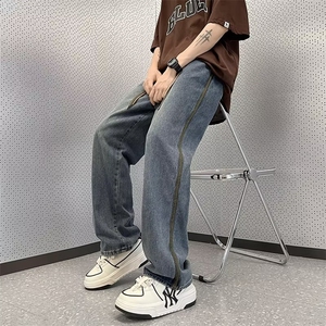 美式高街复古牛仔裤男夏季小众设计感宽松直筒痞帅裤子N07196-P42图片