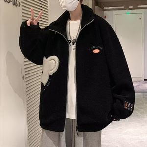 毛毛外套棉衣男冬季新款宽松潮牌外套港风贴标抽绳棉服MF177-P73图片