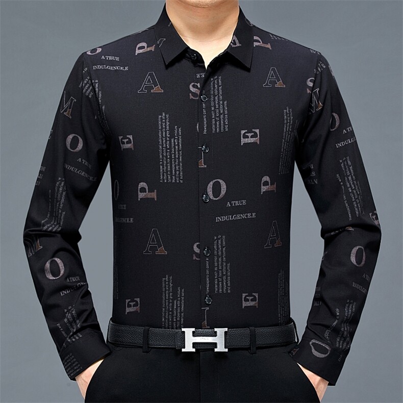 2023春秋季中老年薄款印花长袖衬衫爸爸上衣男士休闲免烫衬衣,男装衬衫,电商B212（原钱塘6029）