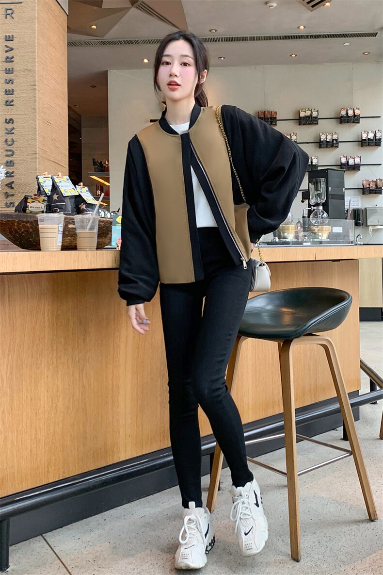 拼接撞色棒球服外套女秋季新款2022百搭休闲拉链开衫夹克短上衣潮,女装短外套,辉之琳