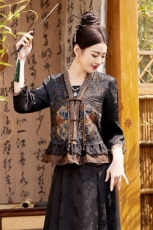 民族风刺绣V领漂亮女2025夏装时尚年轻复古改良汉服，女装衬衫，宝儿家