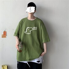 港风几物风小恐龙运动潮流短袖纯棉T恤宽松大码男装打底衫T51-P25图片