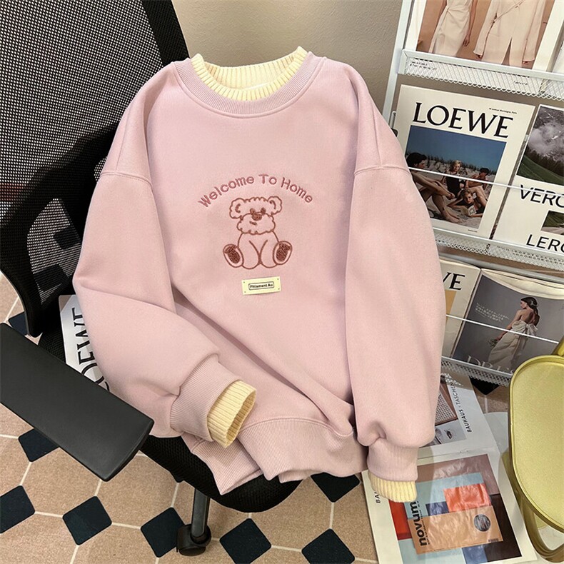 EE107-P65 华棉复合真超加绒假两件卫衣女冬圆领保暖上衣大码女装图片