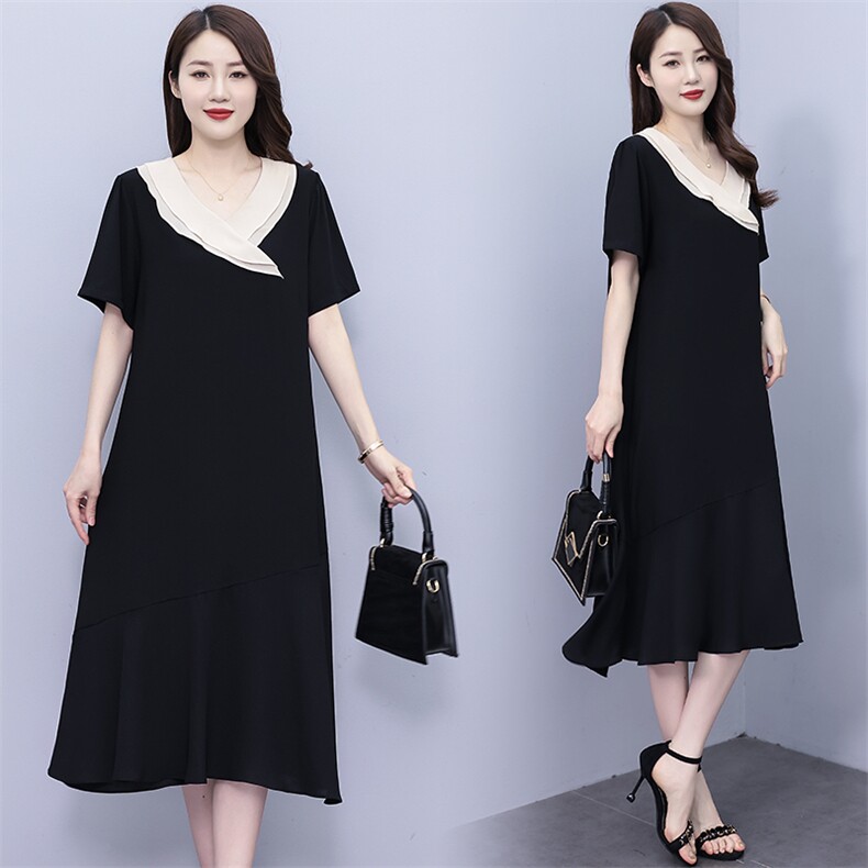 （现货）2025夏季新款200斤胖mm雪纺连衣裙女大码女装中长款裙子,女装连衣裙,深妍伊美