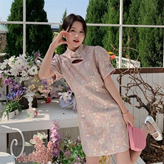 现货209-2828-P135-K198旗袍连衣裙时尚显瘦盘扣，女装汉服/婚纱/旗袍/礼服，韩蜜菓