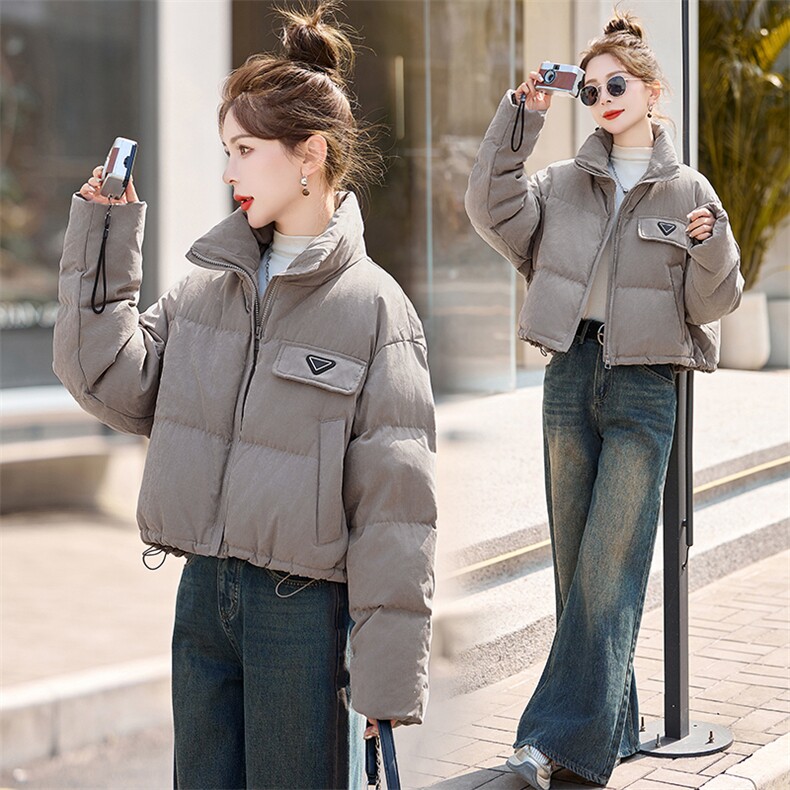 短款羽绒服女2024冬新款小个子超好看洋气灰色立领加厚保暖面包服,女装羽绒服,众宇琦