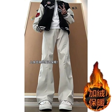 加绒保暖冲锋裤男士秋冬季美式斜切潮流宽松百搭直筒休闲运动长裤，男装棉衣，四季星座505