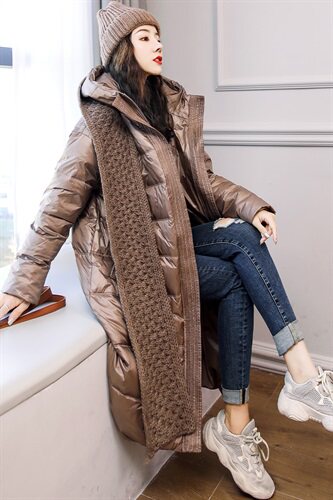 2022冬季新款气质休闲宽松可拆卸连帽围巾装饰保暖舒适羽绒服80%,女装羽绒服,时尚俏佳人