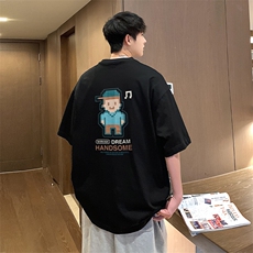 港风纯棉短袖T恤男夏季ins潮流打底衫设计感宽松卡通半袖体恤，男装T恤，电商A409-1