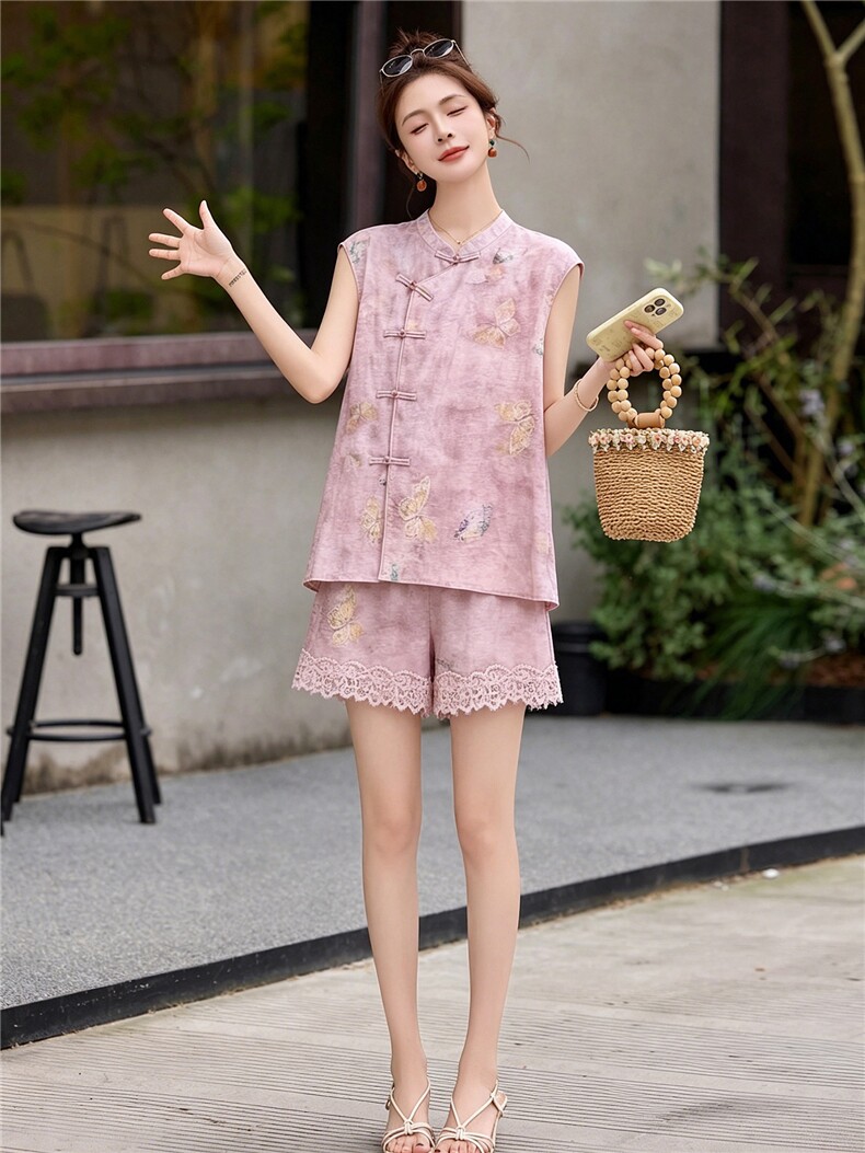 现货2026夏季新中式G风新款两件套套装,女装套装/套裙,伊仟回