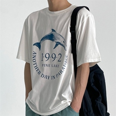 816B-T1023-P40夏季英文美式印花短袖韩版T恤情侣高级感韩ins，男装T恤，星座816B